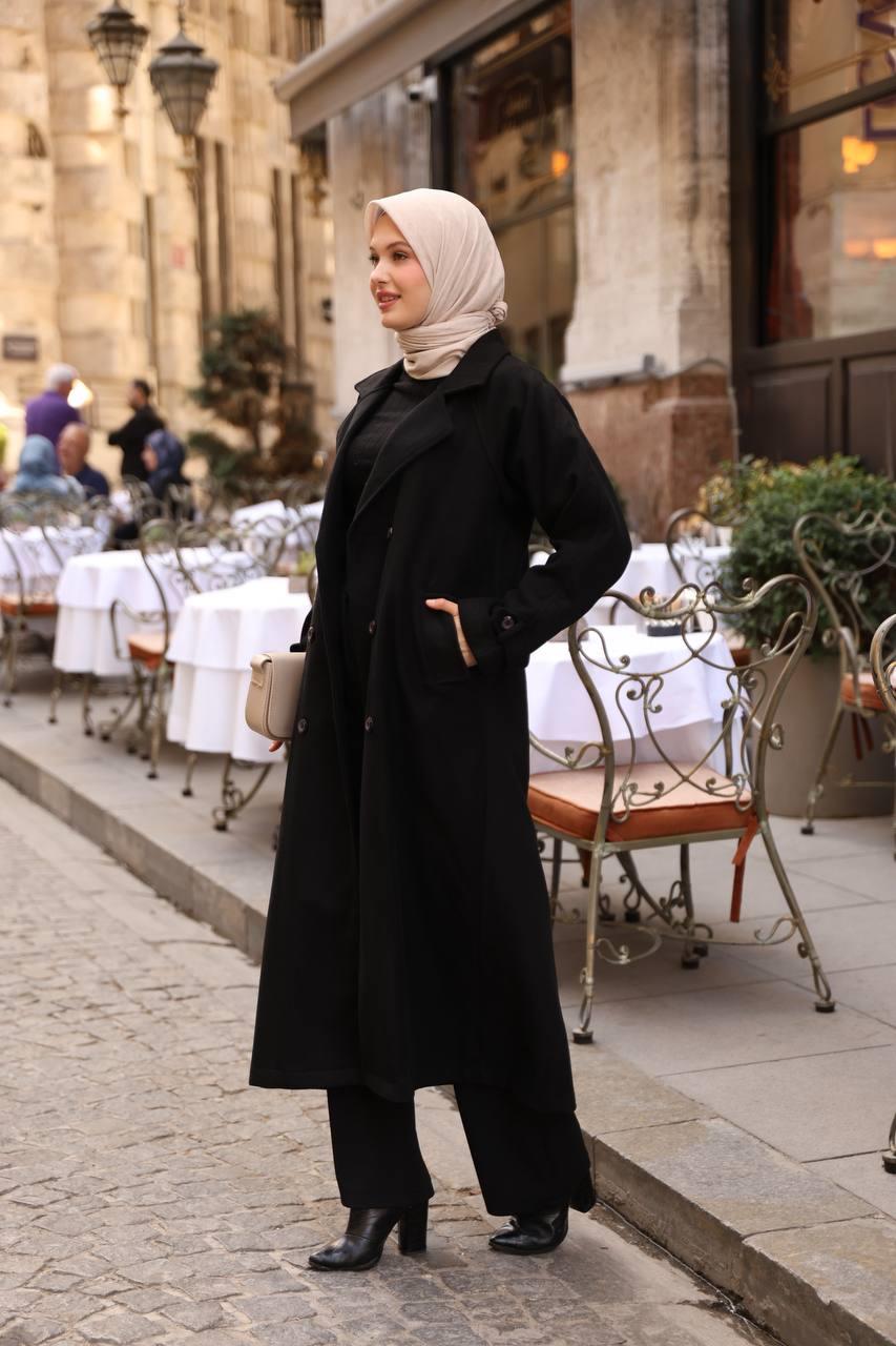 6001S Kaşe Astarlı Kaban - Siyah 