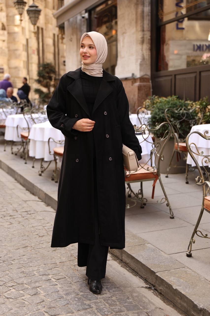 6001S Kaşe Astarlı Kaban - Siyah 