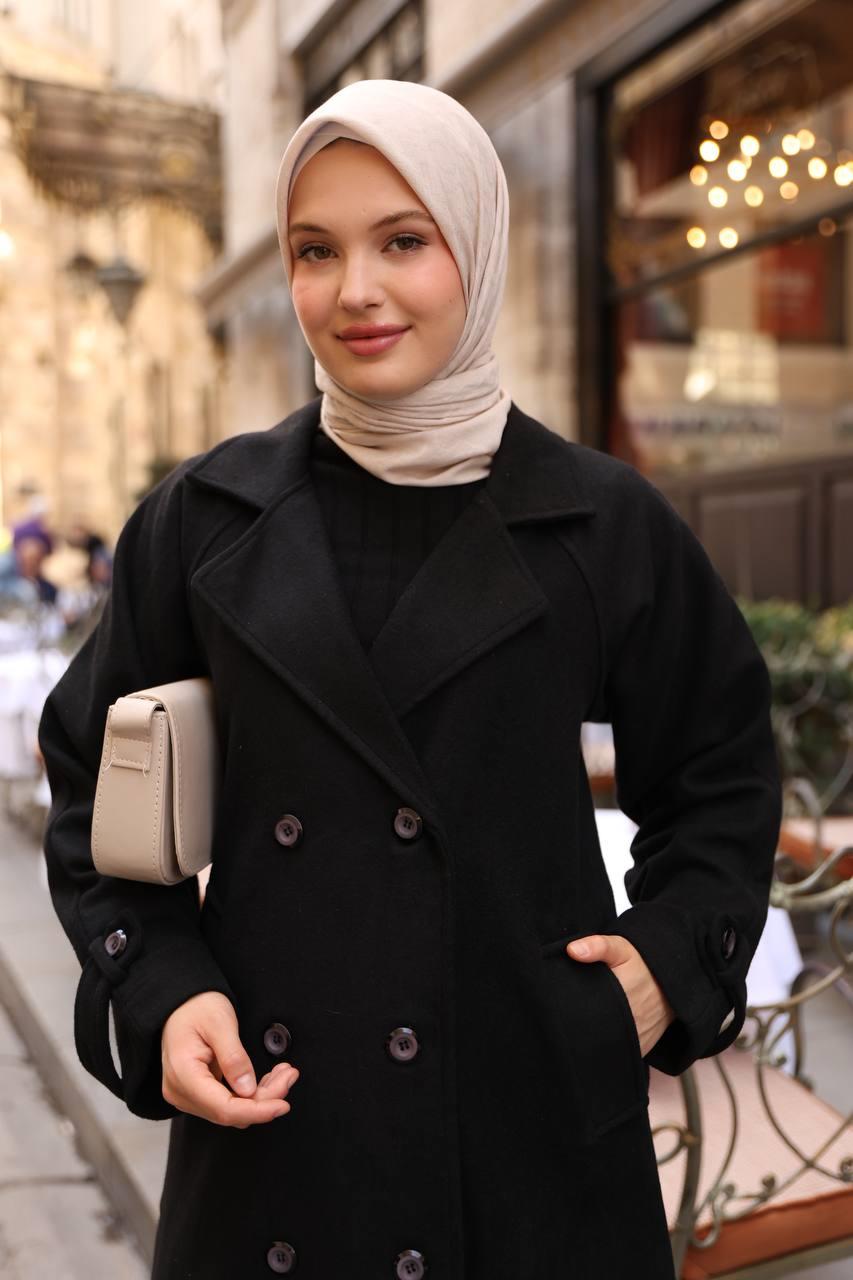6001S Kaşe Astarlı Kaban - Siyah 