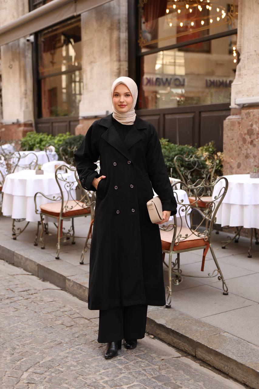 6001S Kaşe Astarlı Kaban - Siyah 