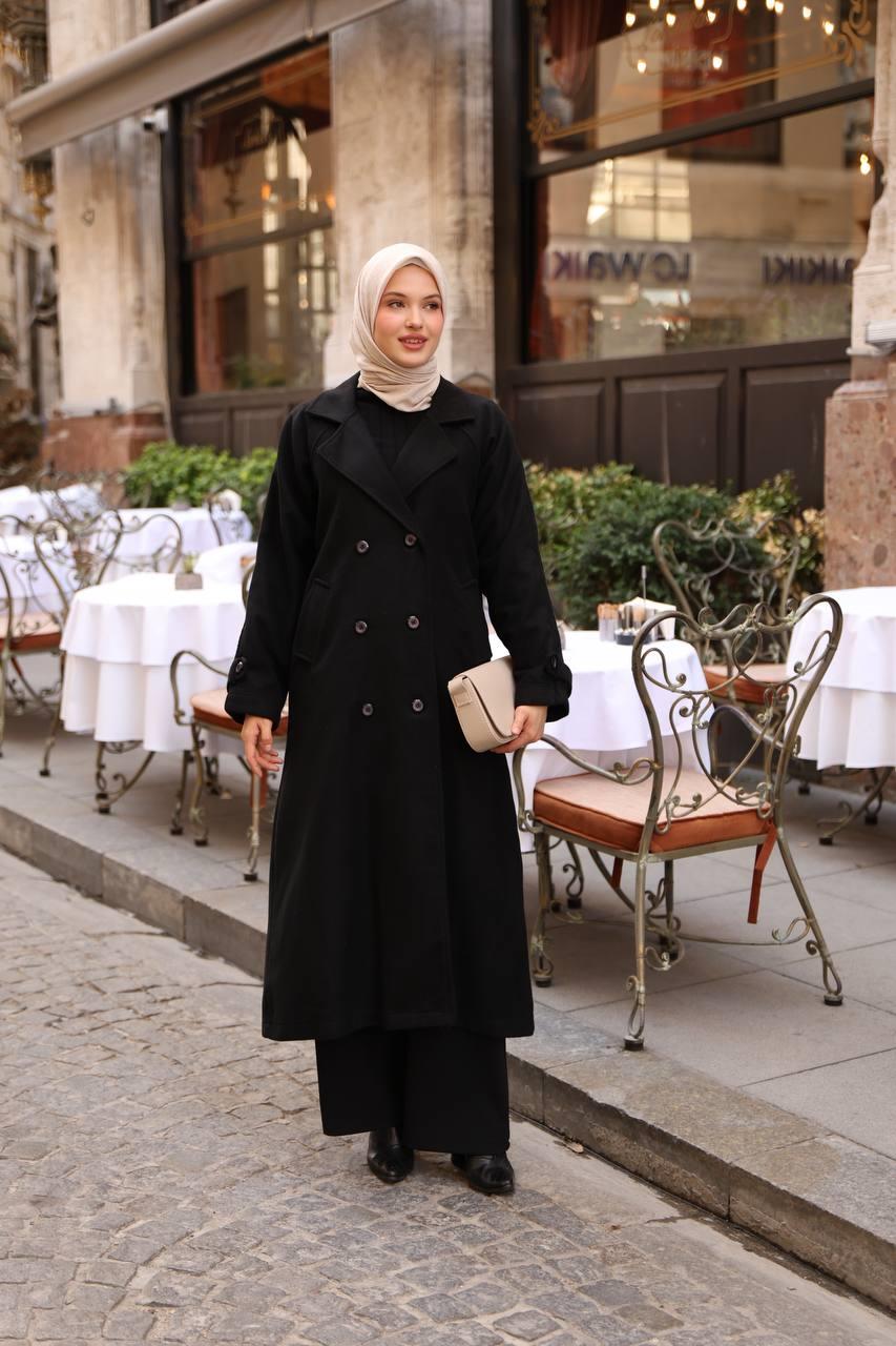 6001S Kaşe Astarlı Kaban - Siyah 