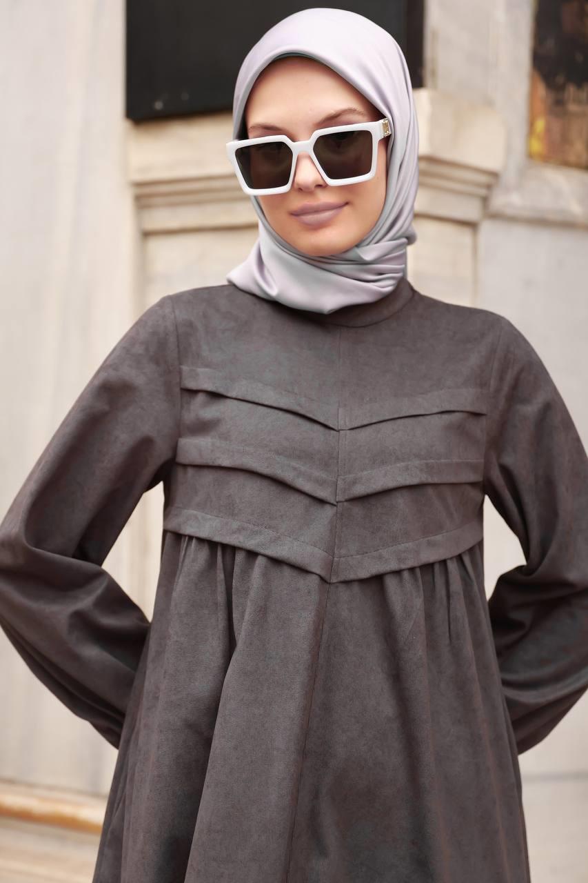 6002 kışlık Süet Elbise - Gri