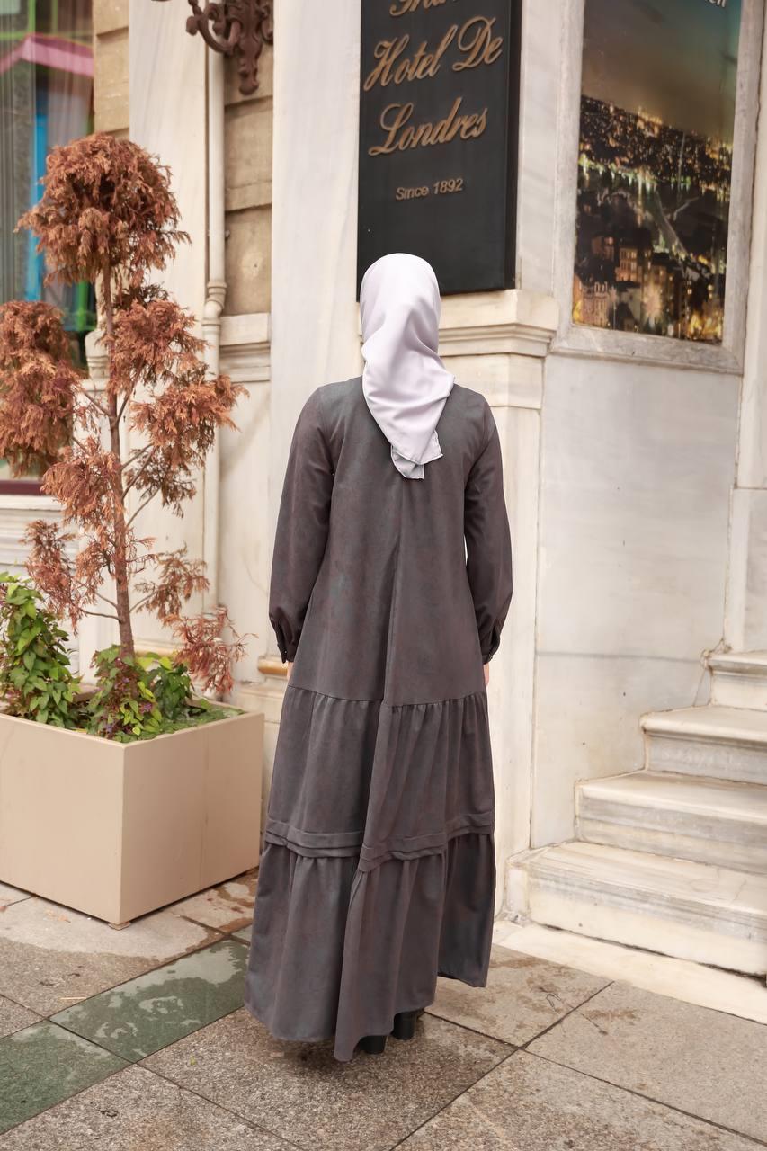 6002 kışlık Süet Elbise - Gri