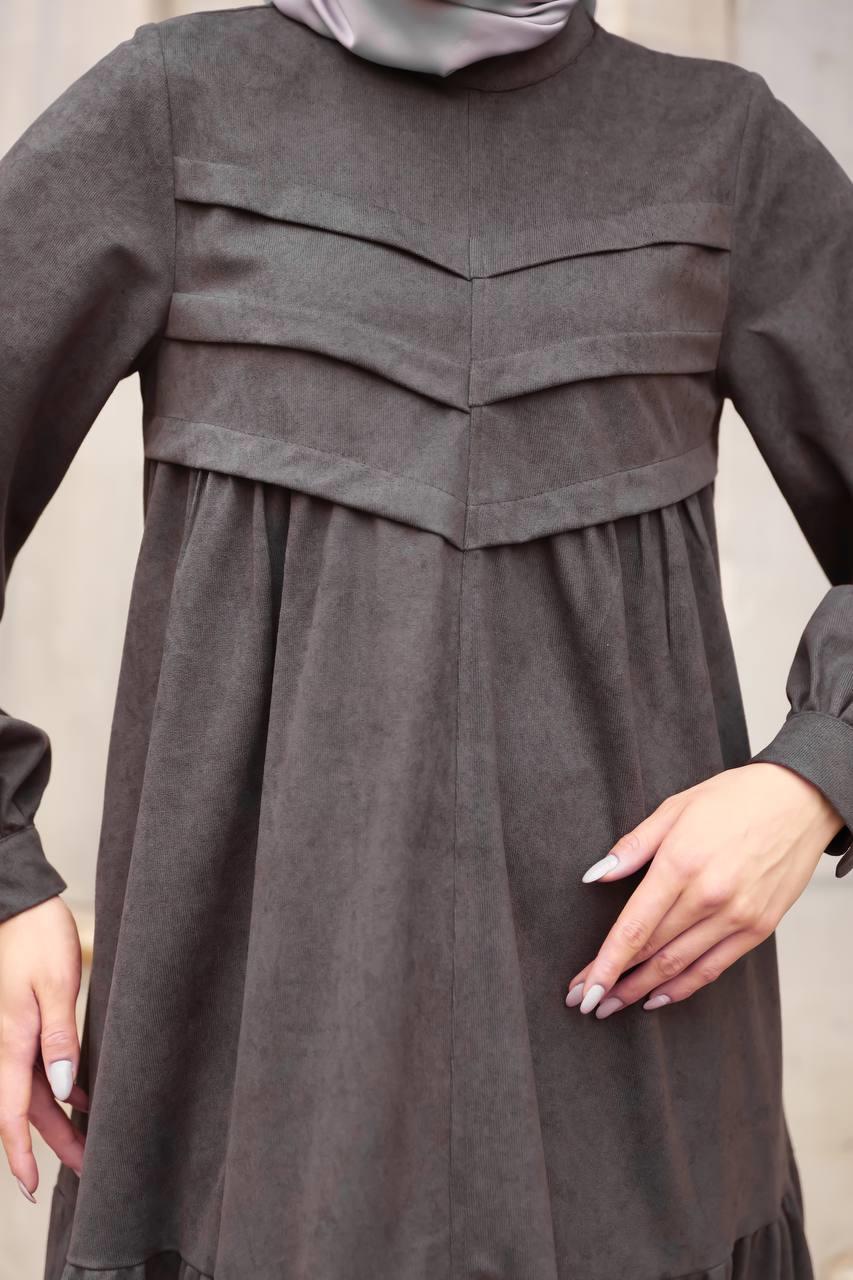 6002 kışlık Süet Elbise - Gri