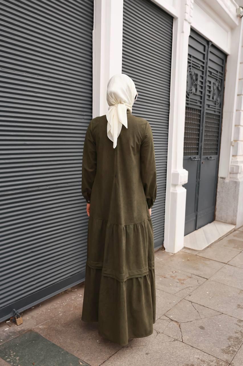 6002 kışlık Süet Elbise - Haki