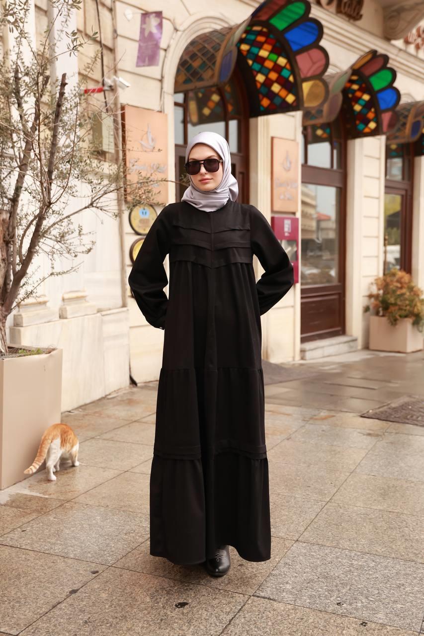 6002 kışlık Süet Elbise - Siyah 