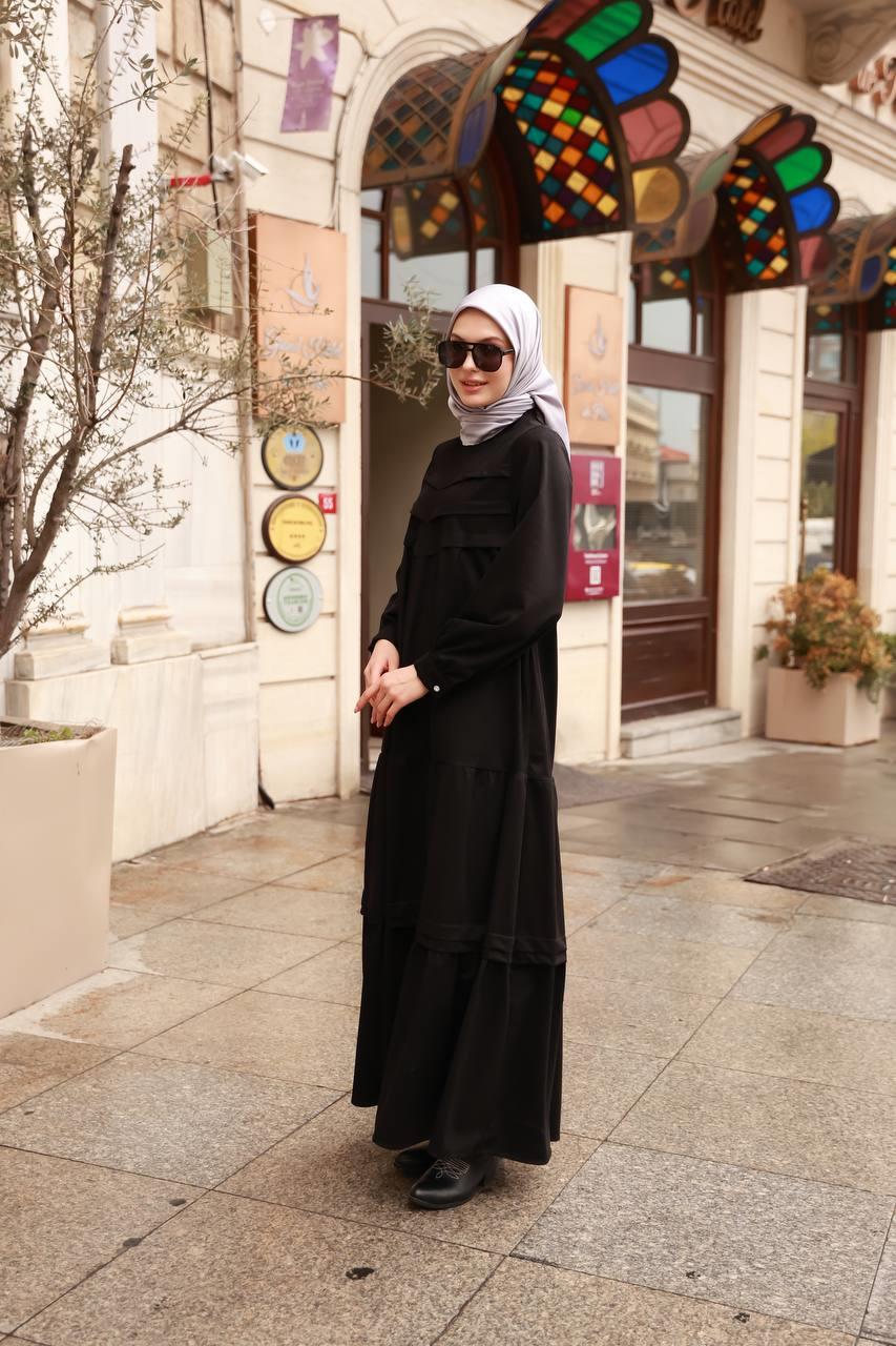 6002 kışlık Süet Elbise - Siyah 