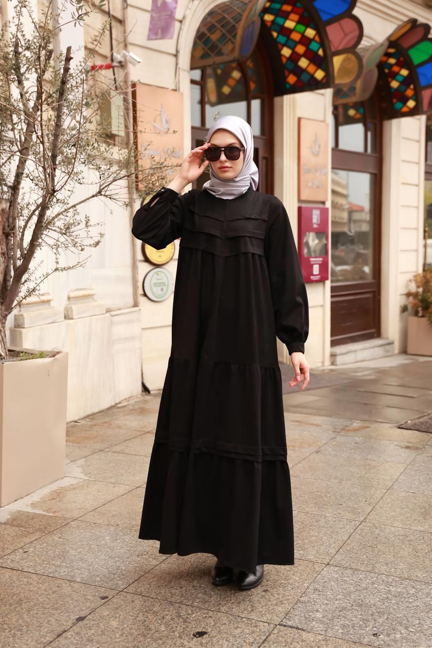 6002 kışlık Süet Elbise - Siyah 