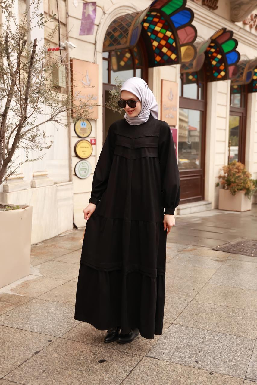 6002 kışlık Süet Elbise - Siyah 