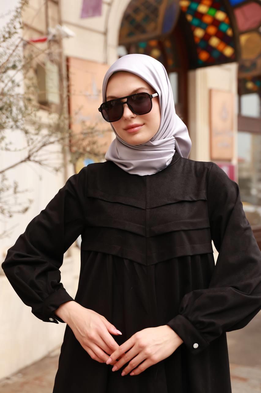 6002 kışlık Süet Elbise - Siyah 