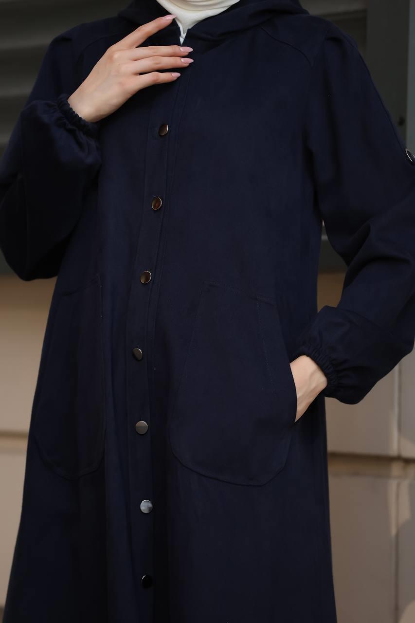 6005 Kapüşonlu Pardesü - Lacivert 