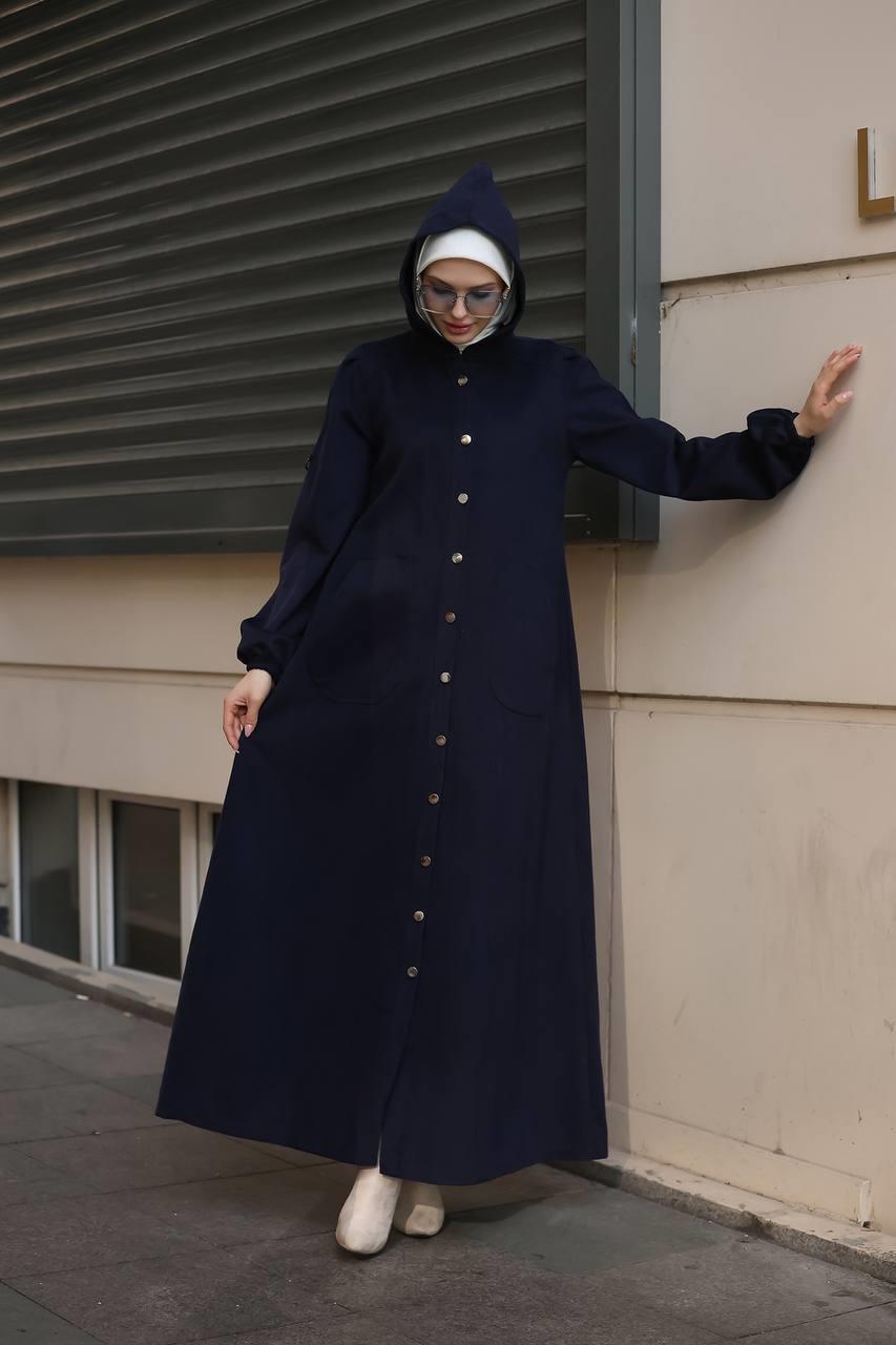 6005 Kapüşonlu Pardesü - Lacivert 