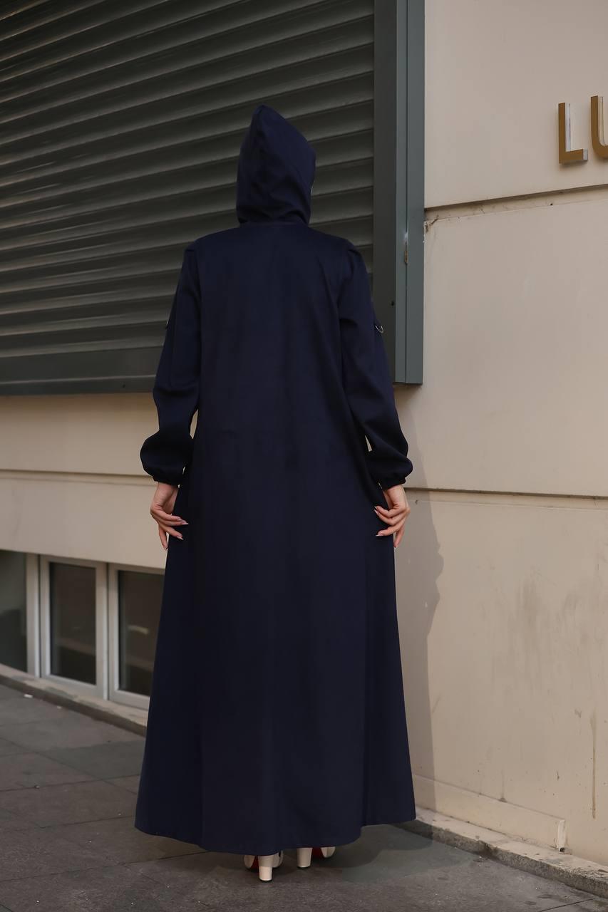 6005 Kapüşonlu Pardesü - Lacivert 