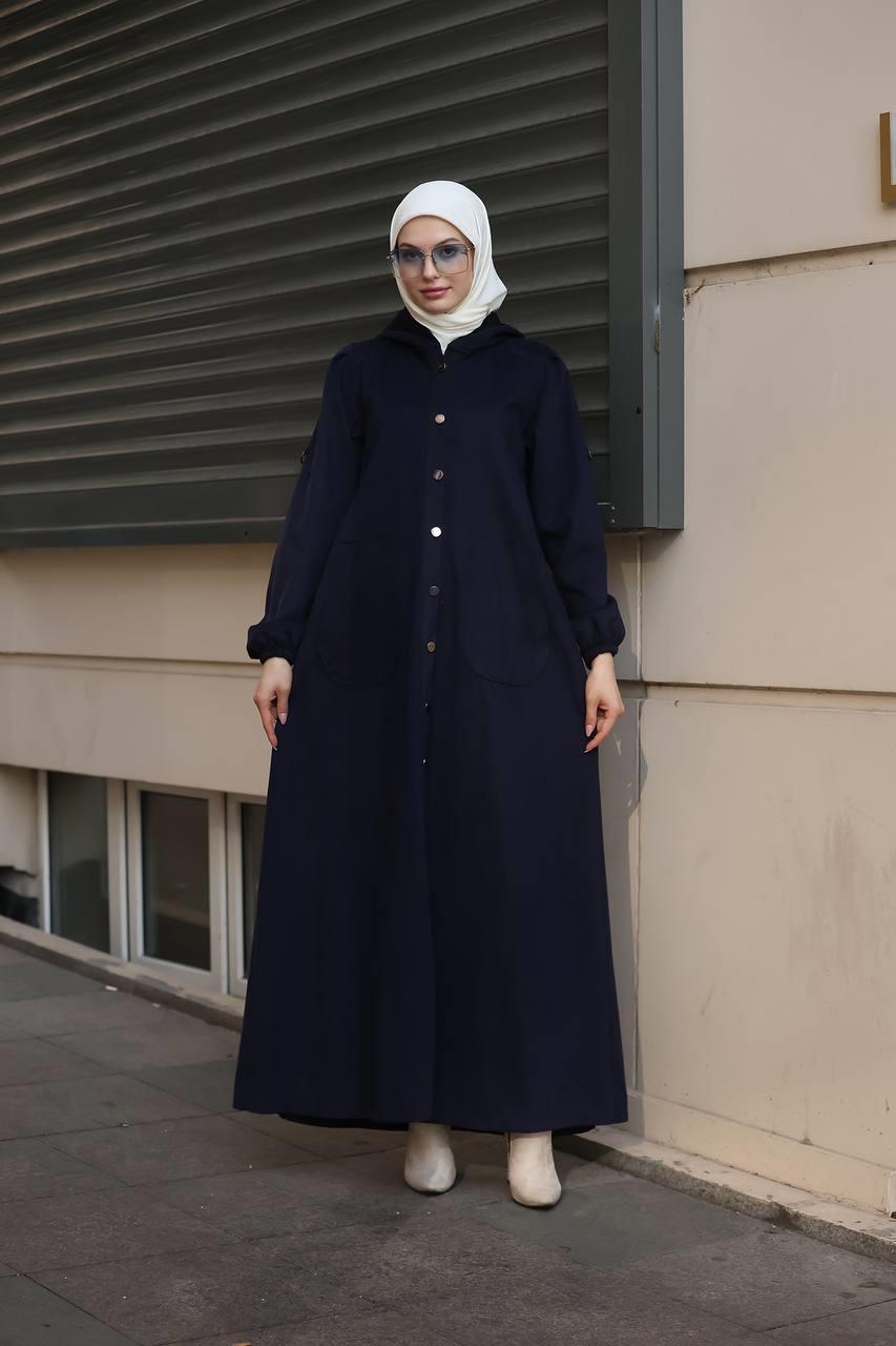 6005 Kapüşonlu Pardesü - Lacivert 