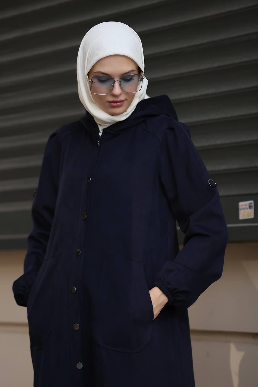 6005 Kapüşonlu Pardesü - Lacivert 