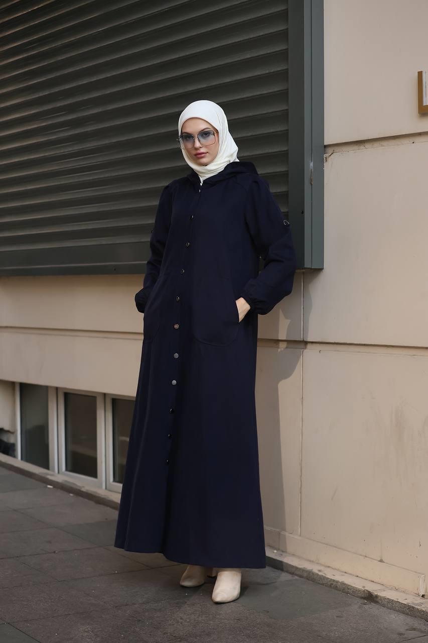 6005 Kapüşonlu Pardesü - Lacivert 