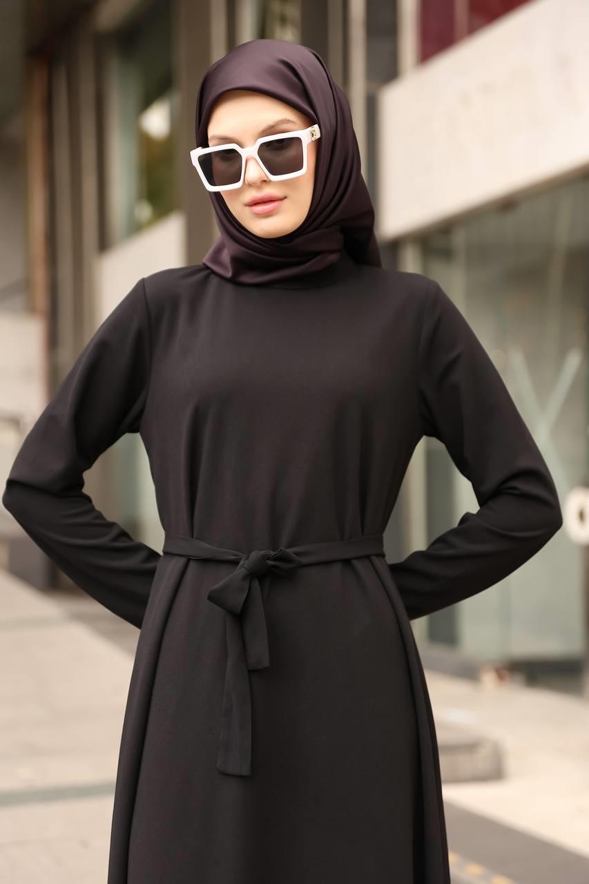 6008 Sade Basic Elbise - Siyah