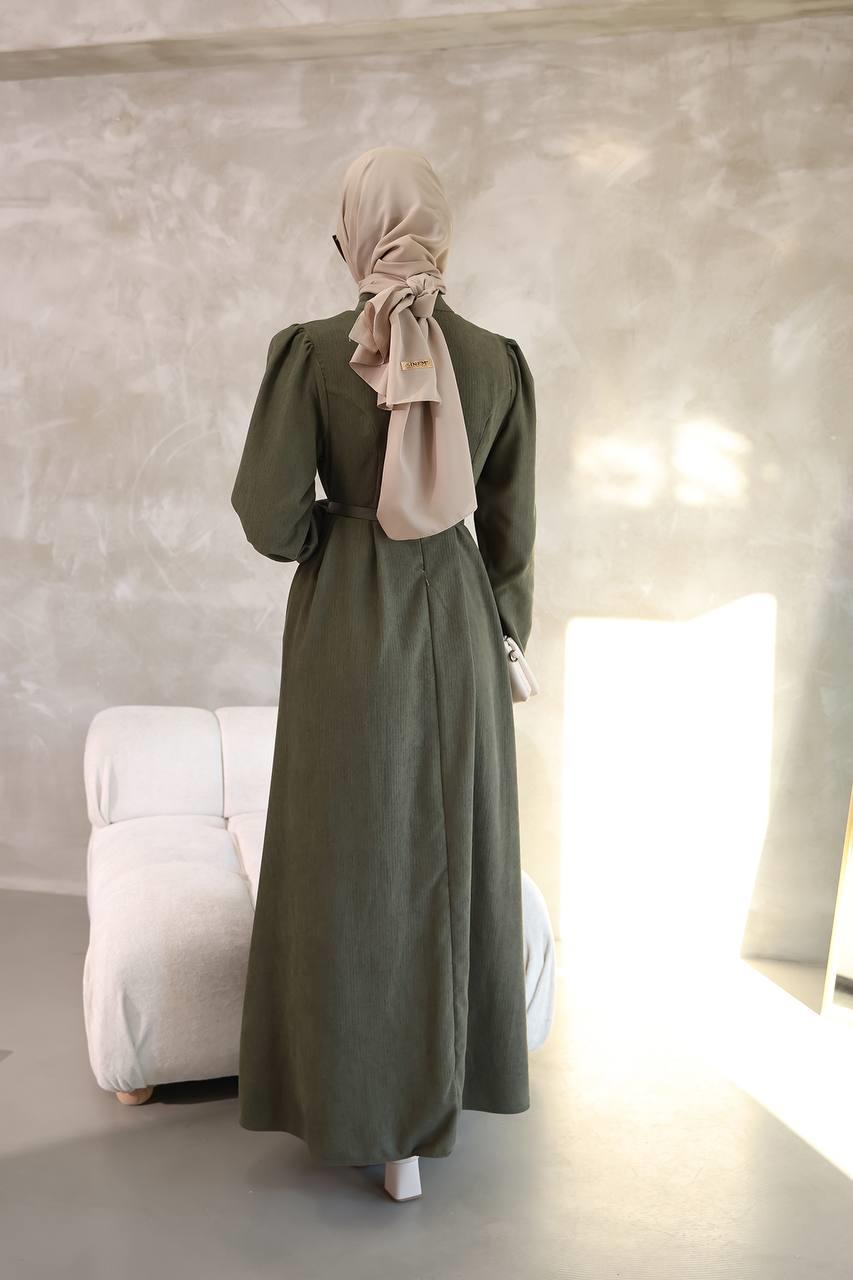 6010 Sade Model Elbise - Haki