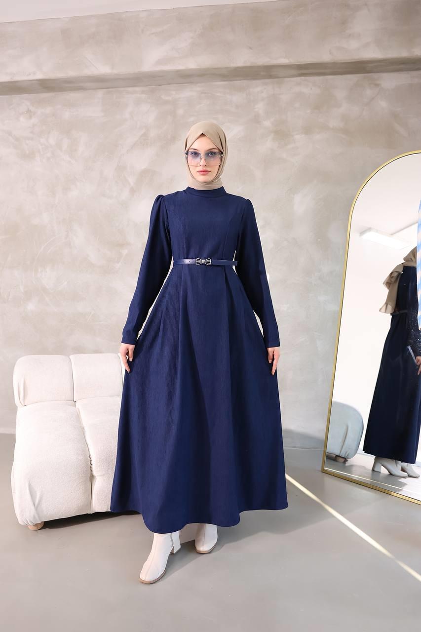 6010 Sade Model Elbise - Saks Mavisi 