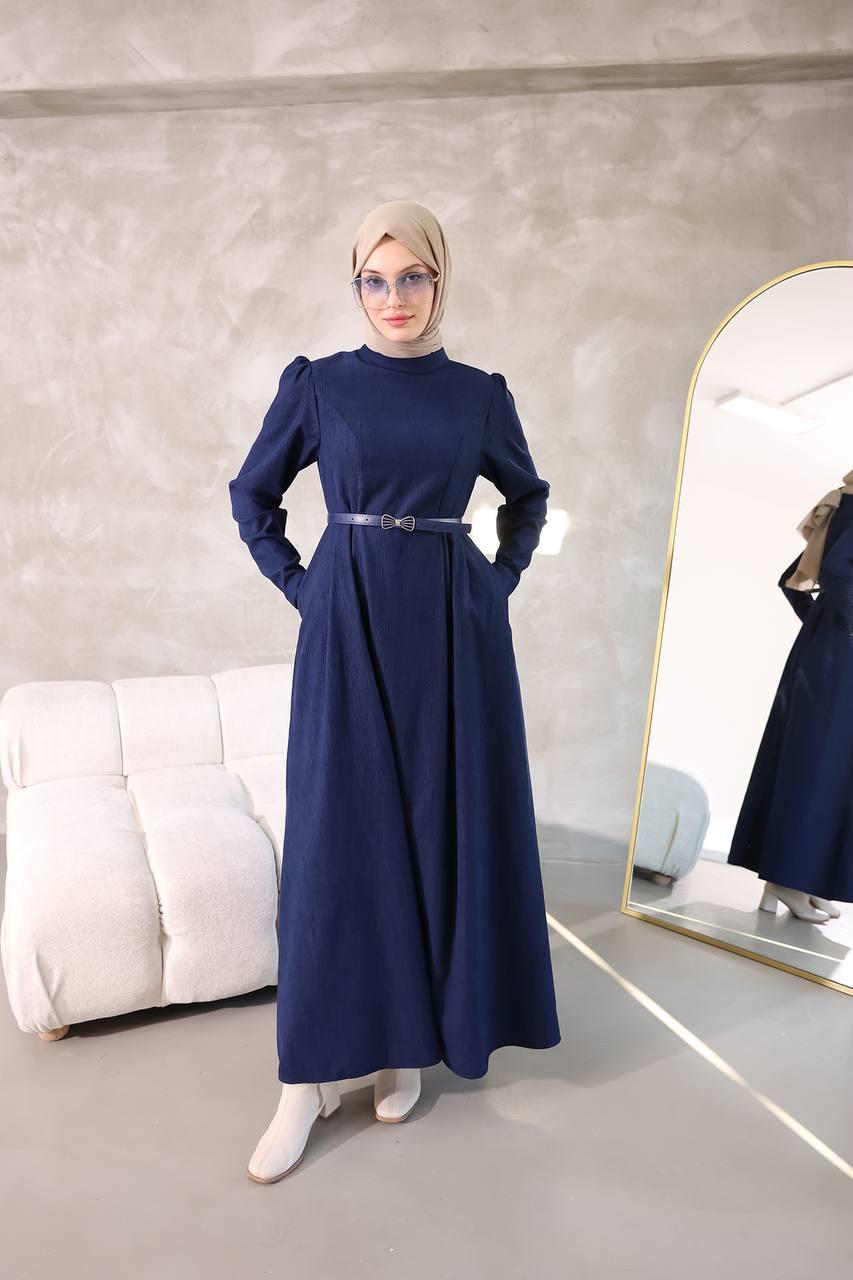 6010 Sade Model Elbise - Saks Mavisi 