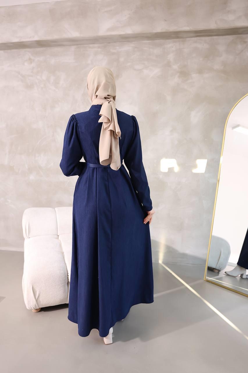 6010 Sade Model Elbise - Saks Mavisi 
