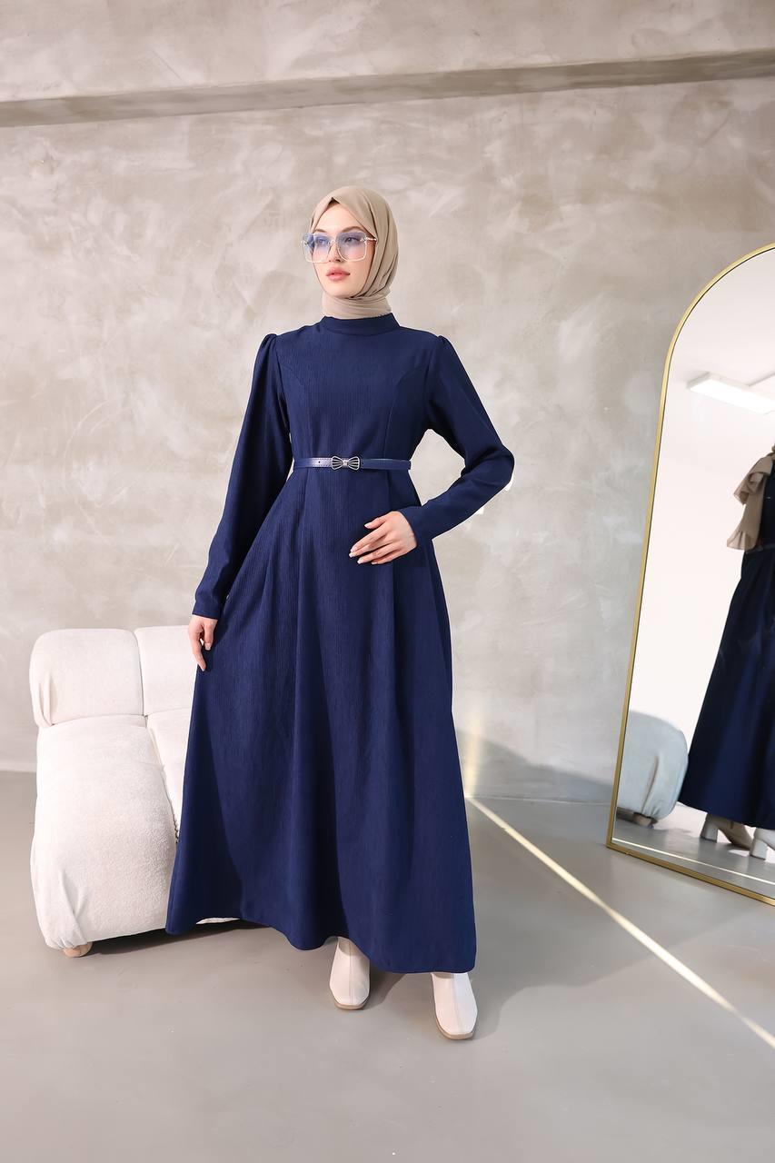 6010 Sade Model Elbise - Saks Mavisi 