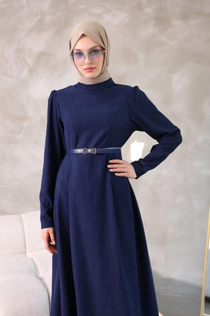 6010 Sade Model Elbise - Saks Mavisi 