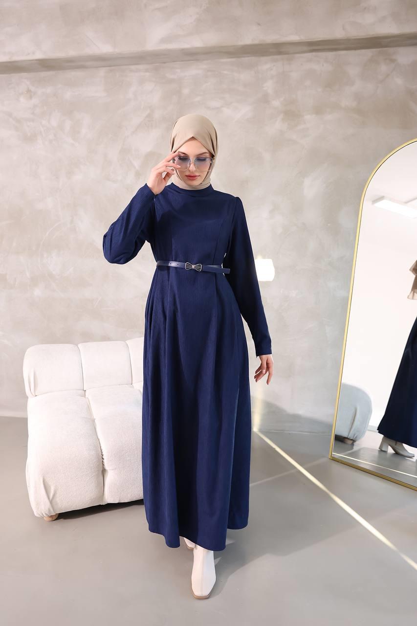 6010 Sade Model Elbise - Saks Mavisi 