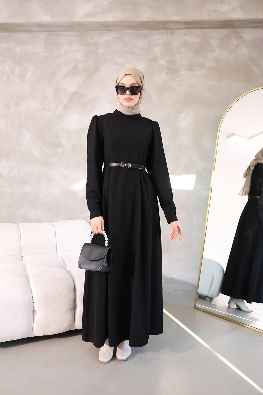 6010 Sade Model Elbise - Siyah 