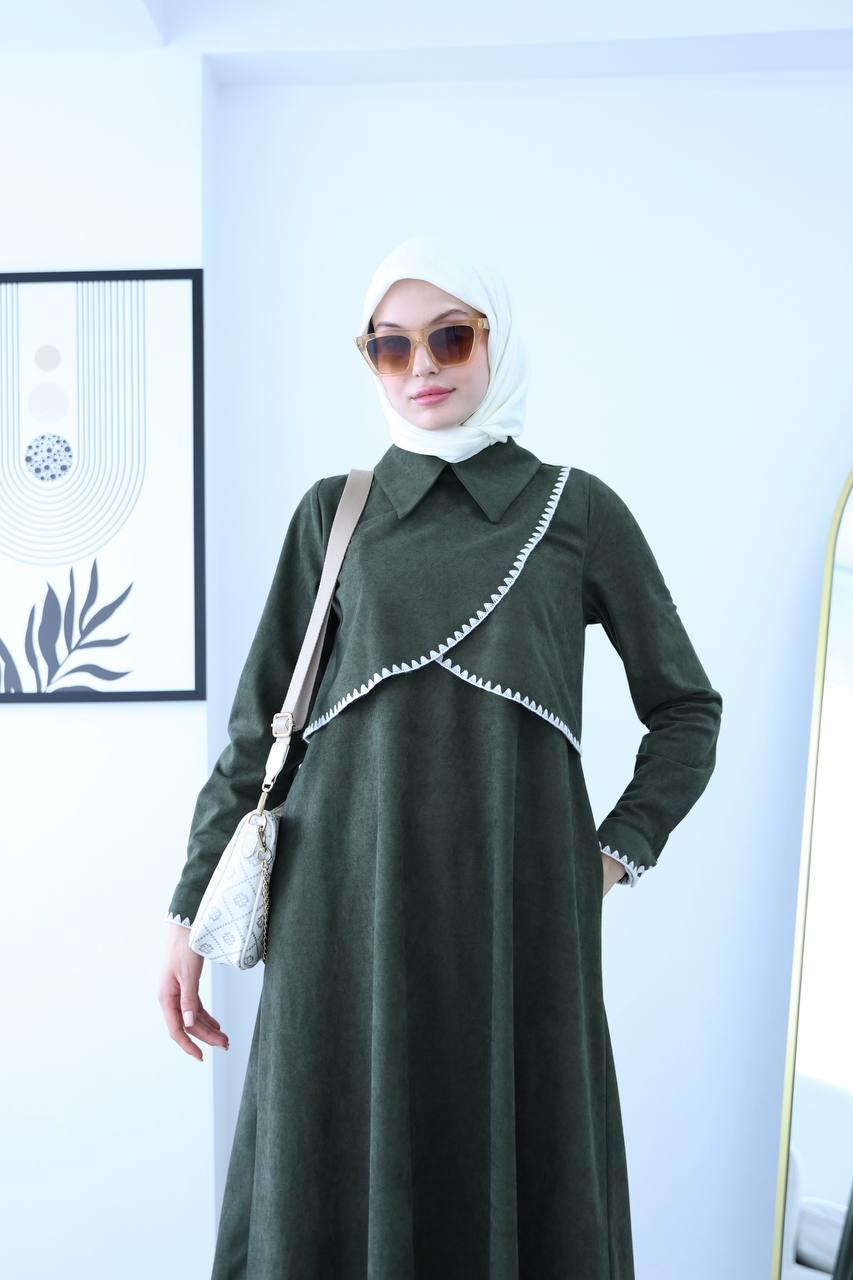 6012 Güpür Detaylı Elbise - Haki 