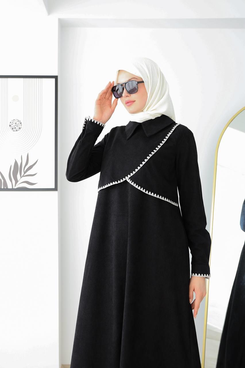 6012 Güpür Detaylı Elbise - Siyah 