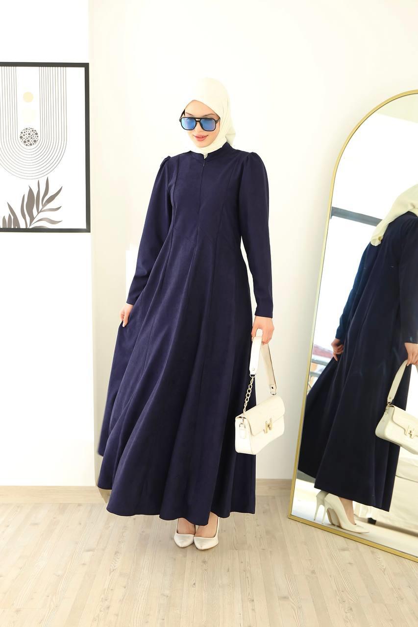 6013 Fermuar Detaylı Elbise - Lacivert 