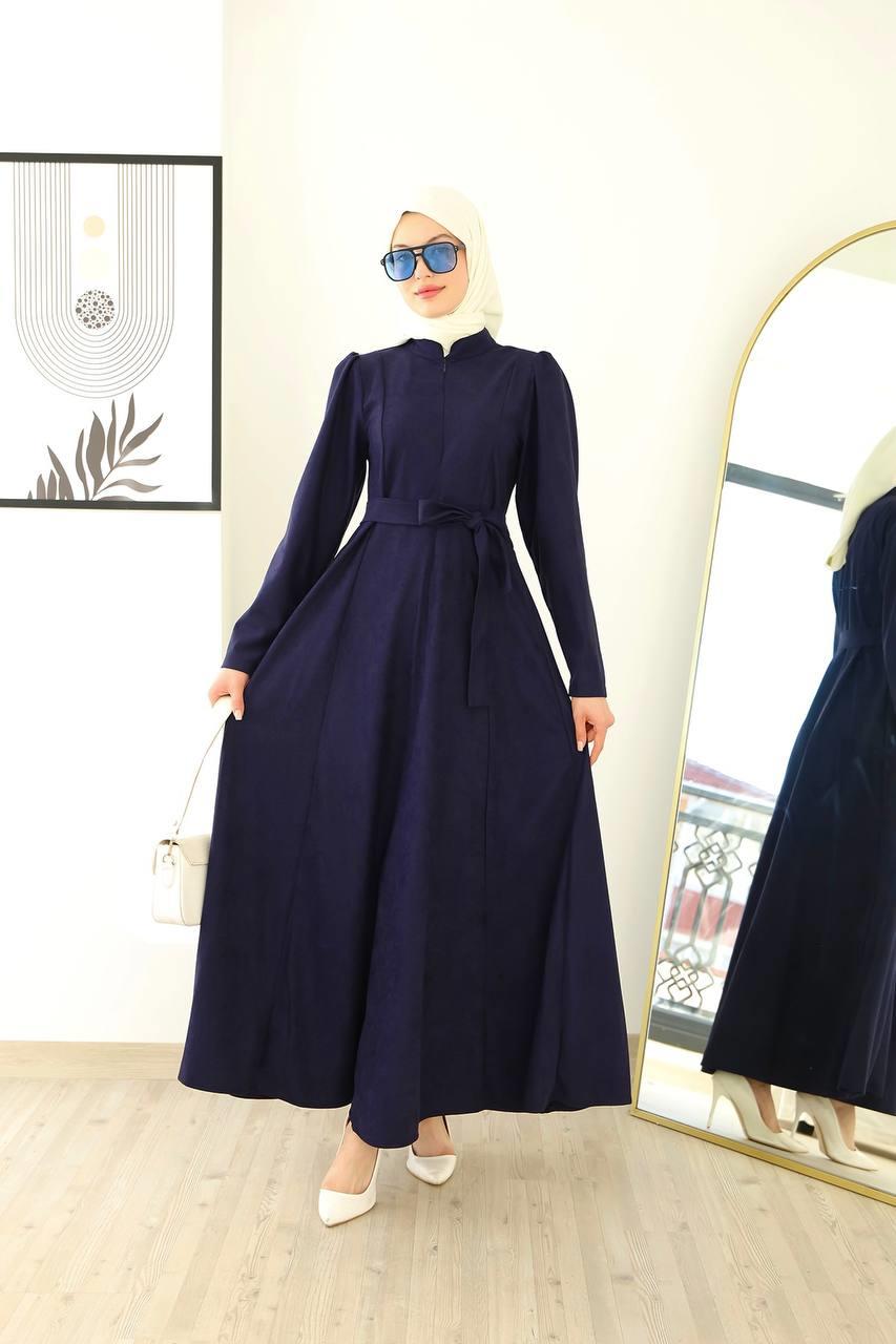 6013 Fermuar Detaylı Elbise - Lacivert 