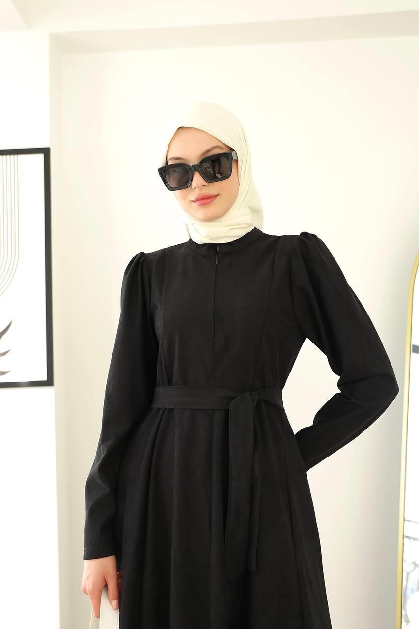 6013 Fermuar Detaylı Elbise - Siyah 