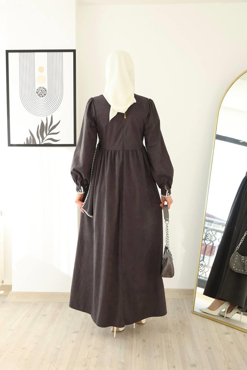 6014 Kuşak Detaylı Elbise - Gri