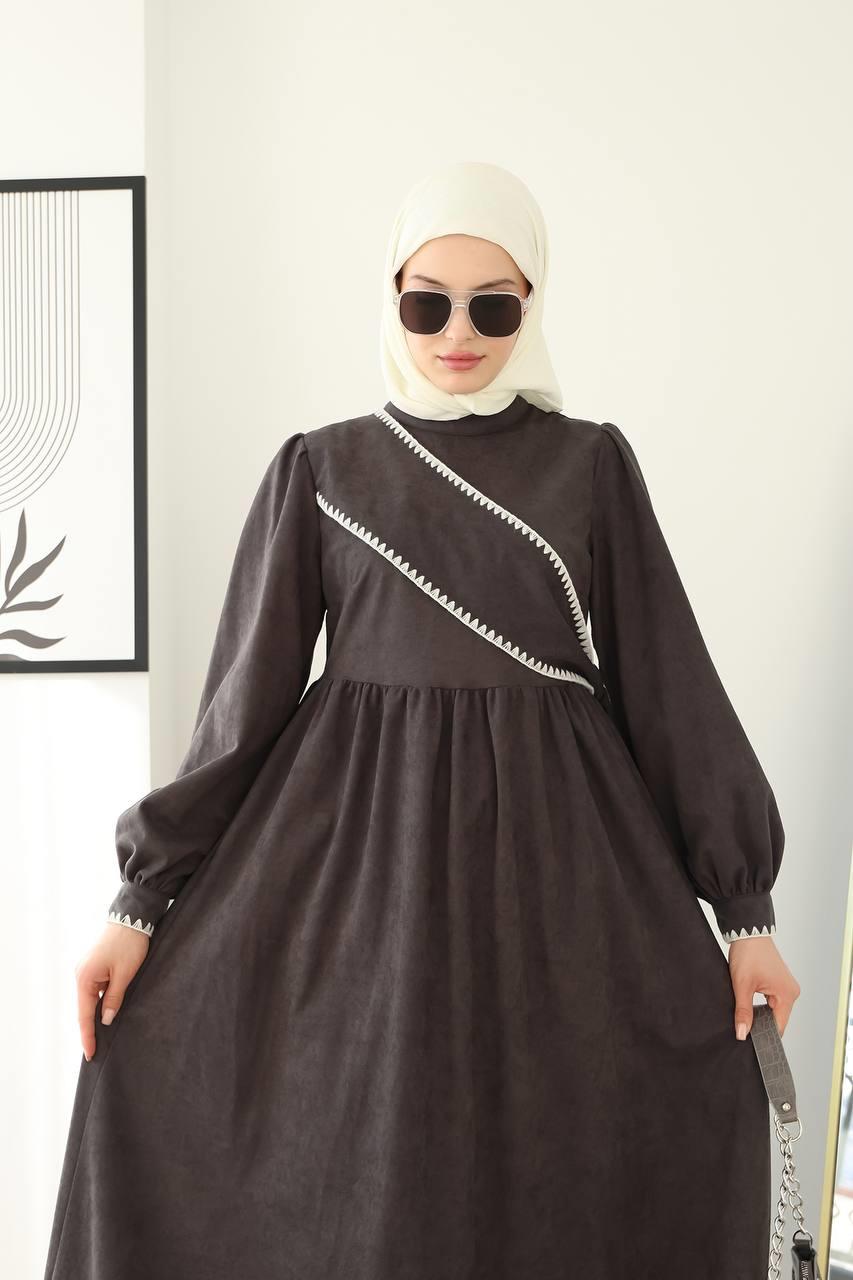 6014 Kuşak Detaylı Elbise - Gri