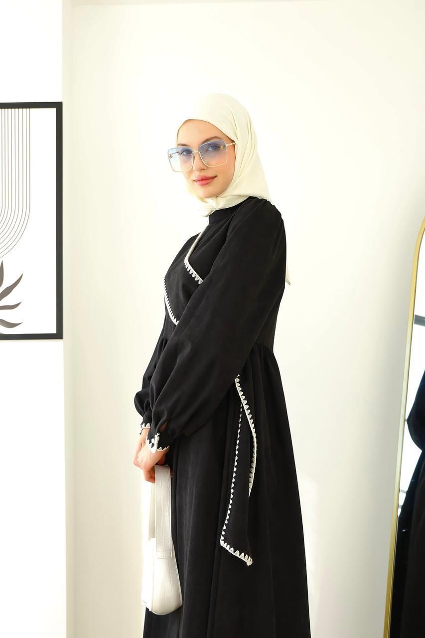 6014 Kuşak Detaylı Elbise - Siyah 