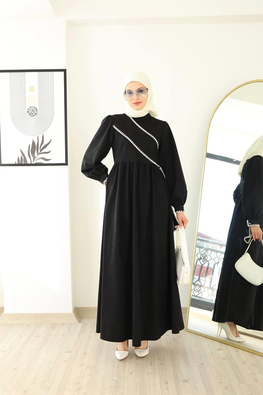 6014 Kuşak Detaylı Elbise - Siyah 