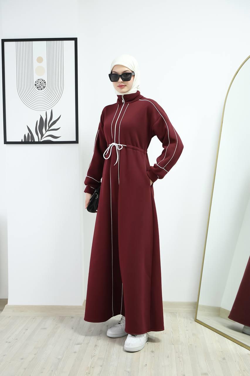 6015 Spor Üç İplik Elbise - Bordo 