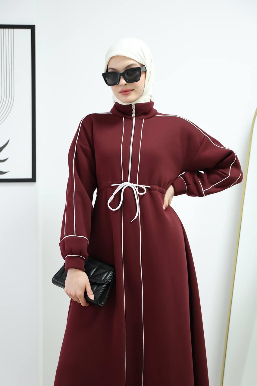 6015 Spor Üç İplik Elbise - Bordo 