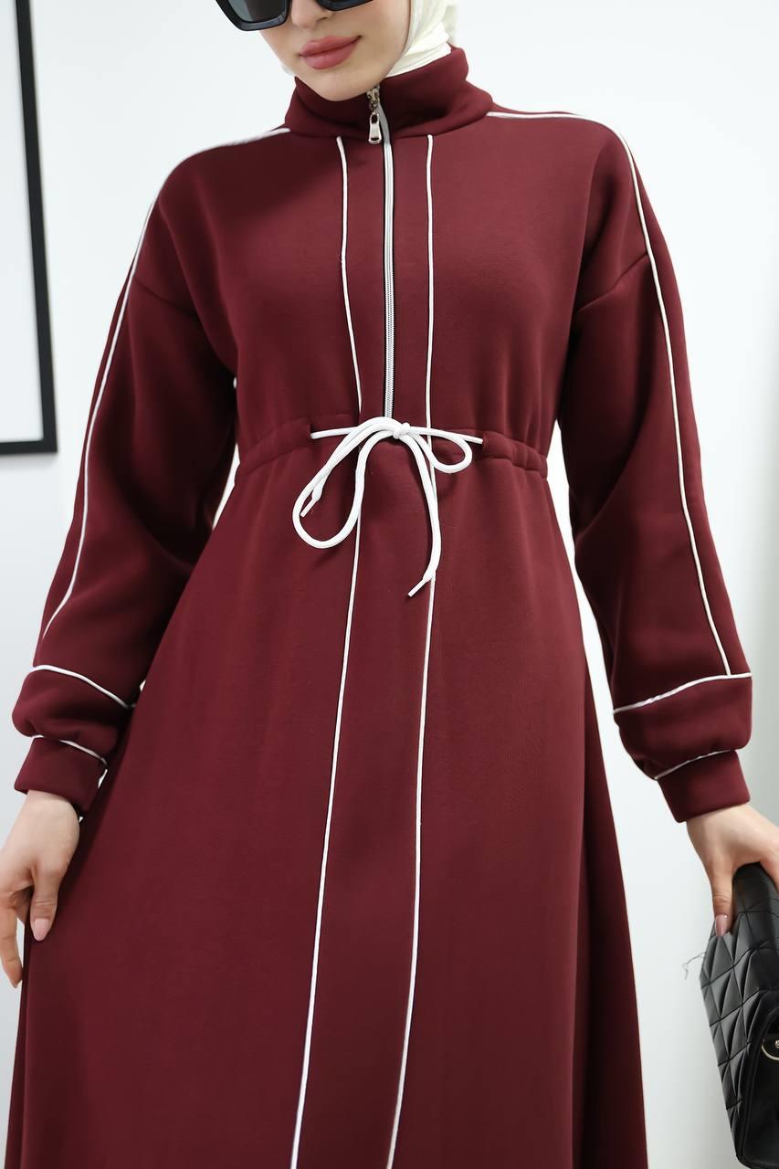 6015 Spor Üç İplik Elbise - Bordo 