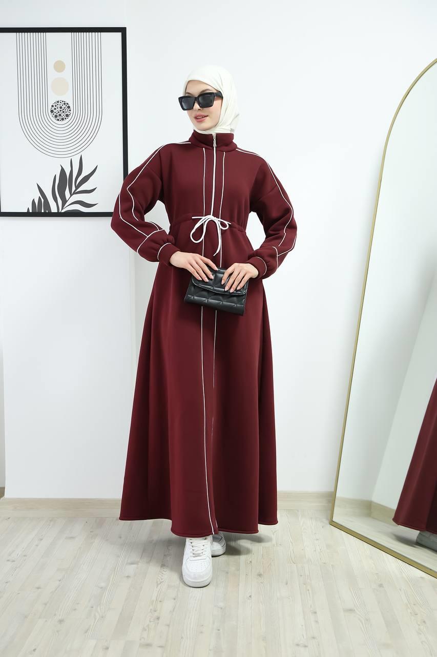 6015 Spor Üç İplik Elbise - Bordo 