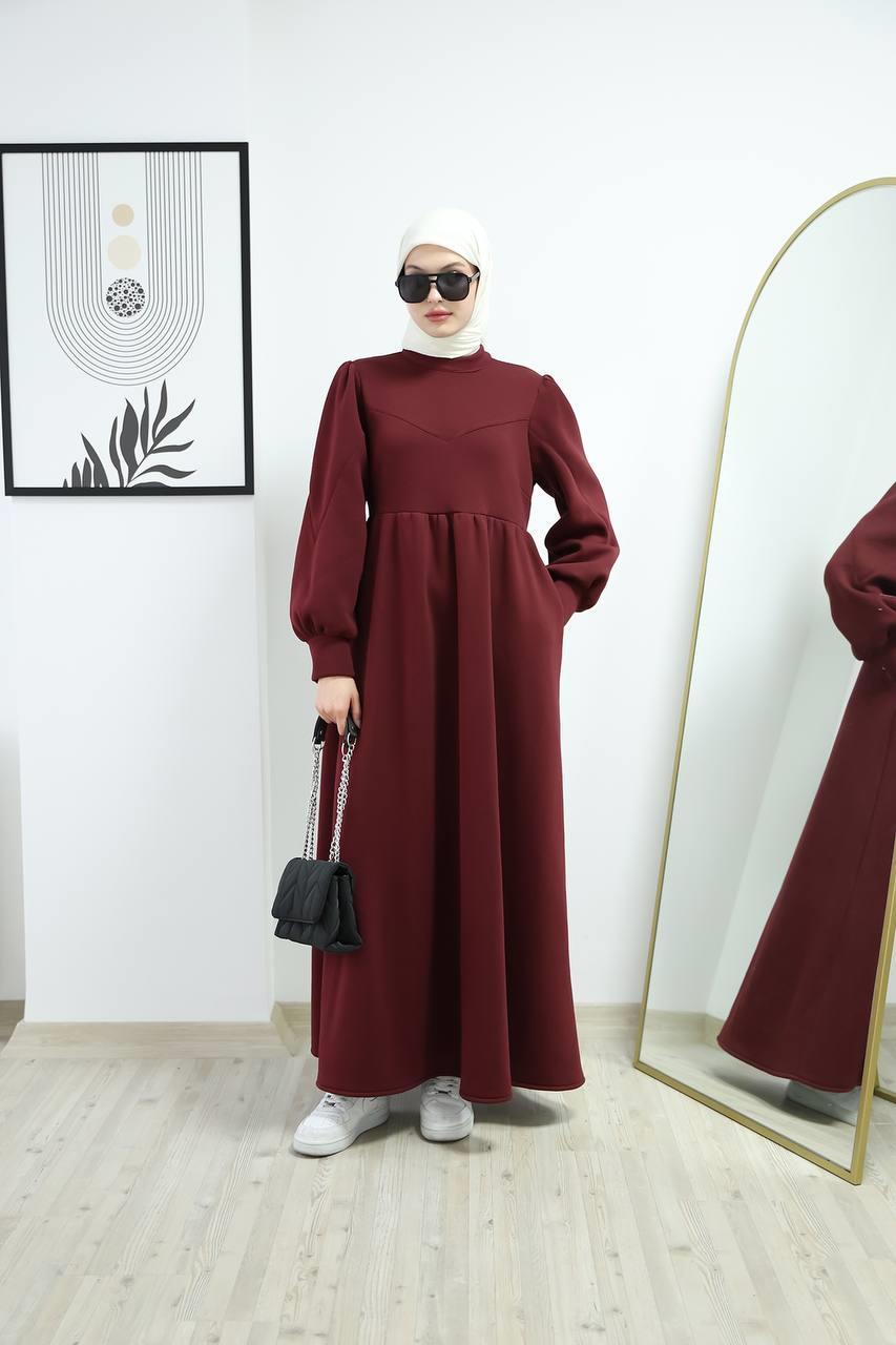 6018 Üç İplik Elbise - Bordo 