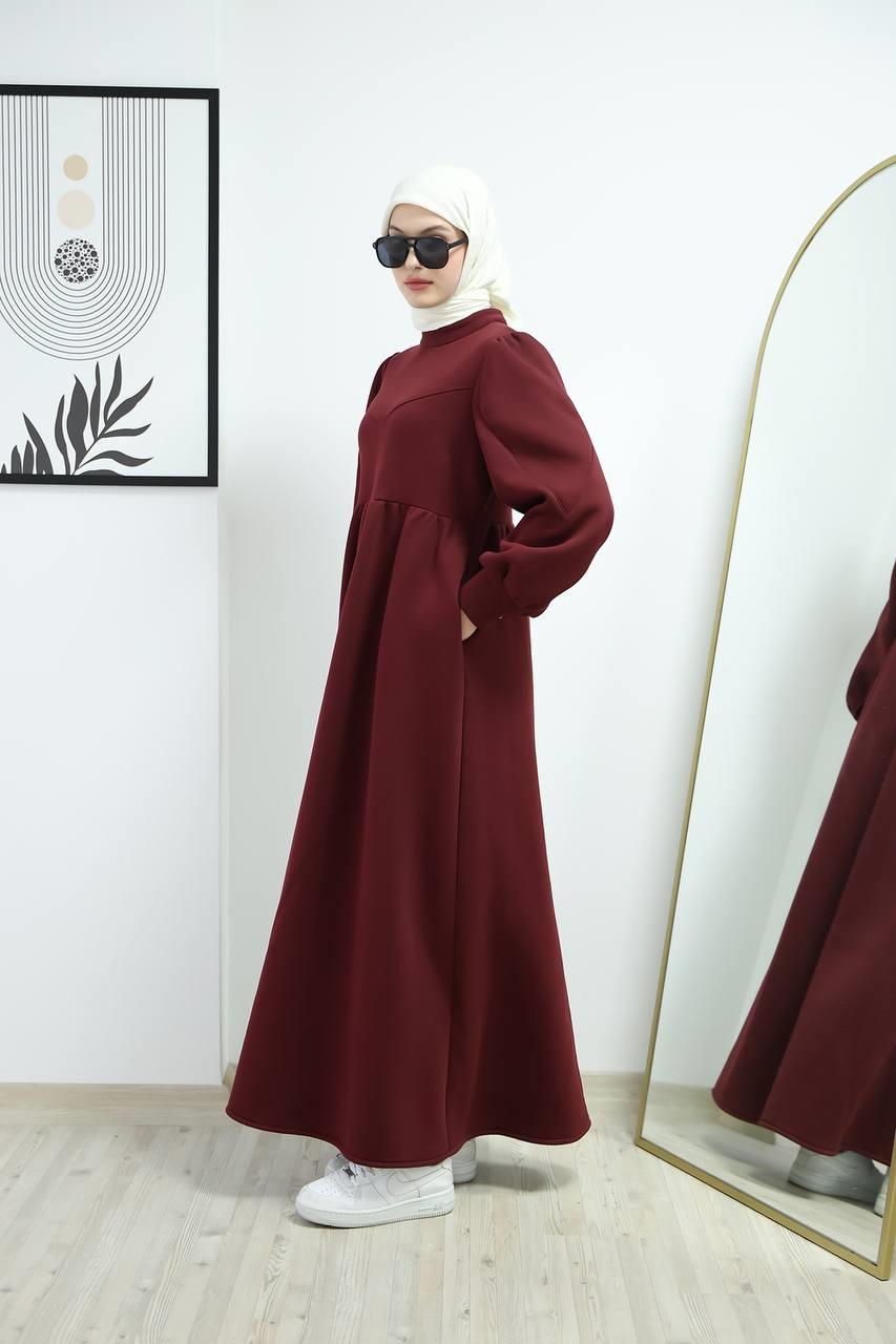6018 Üç İplik Elbise - Bordo 