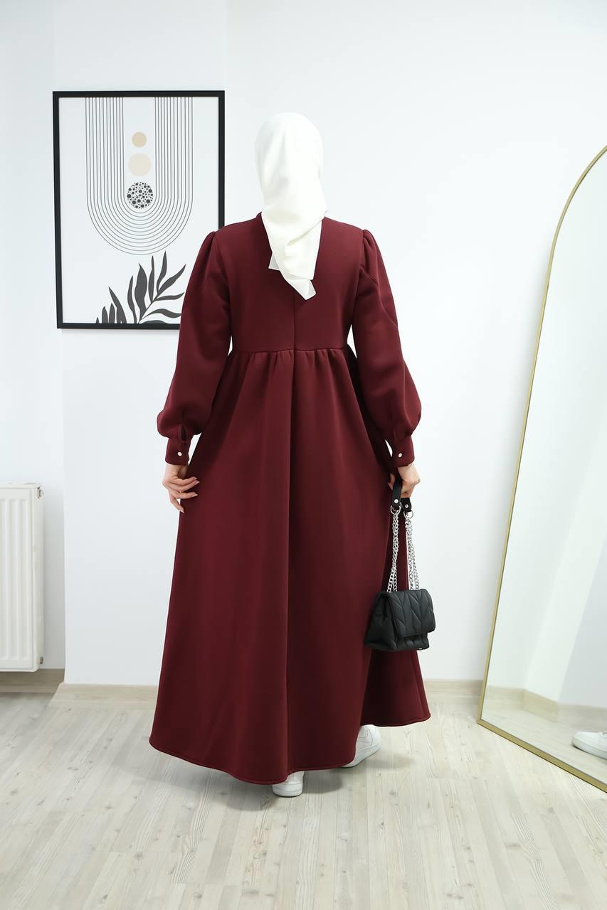 6018 Üç İplik Elbise - Bordo 
