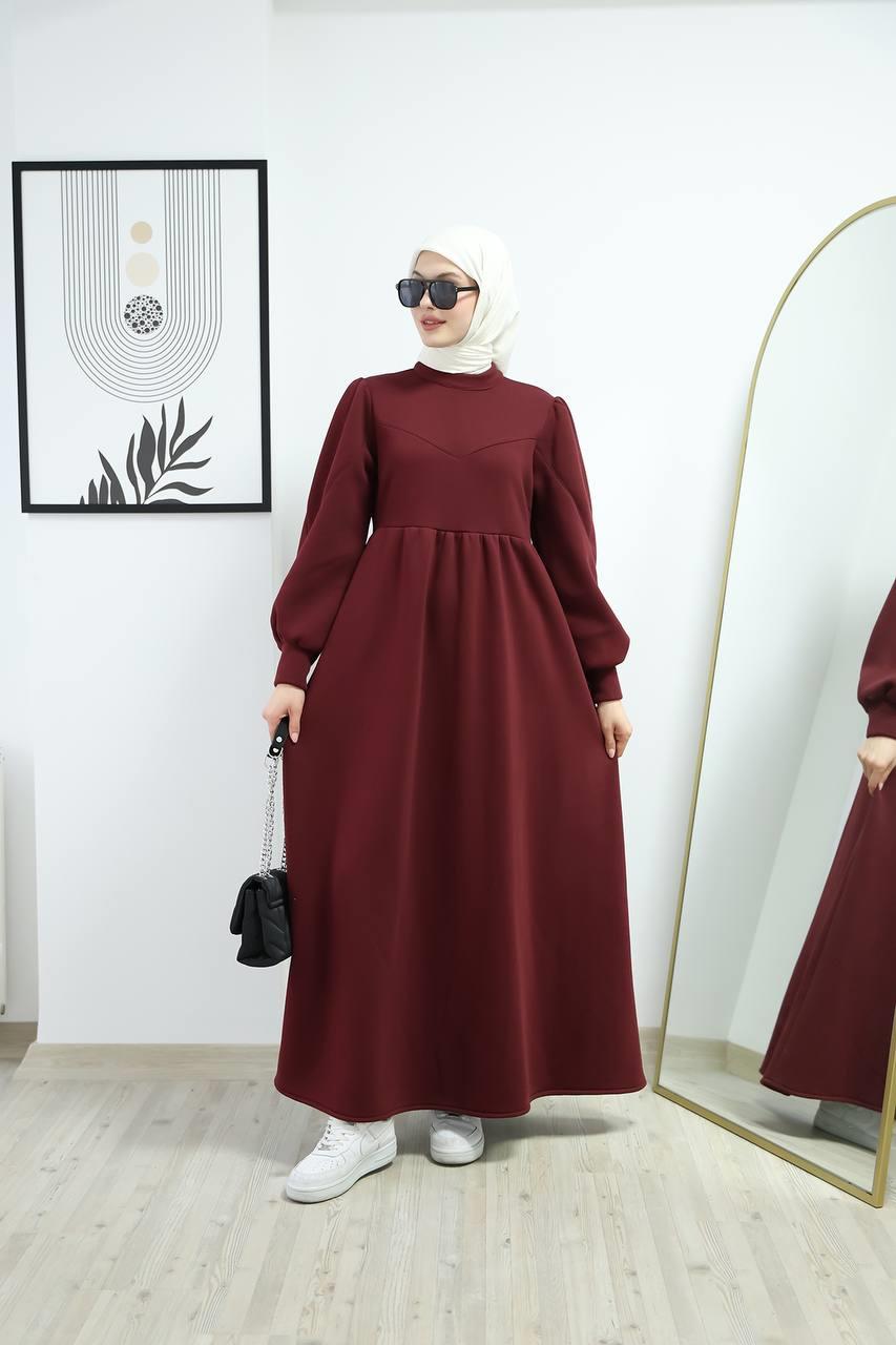 6018 Üç İplik Elbise - Bordo 