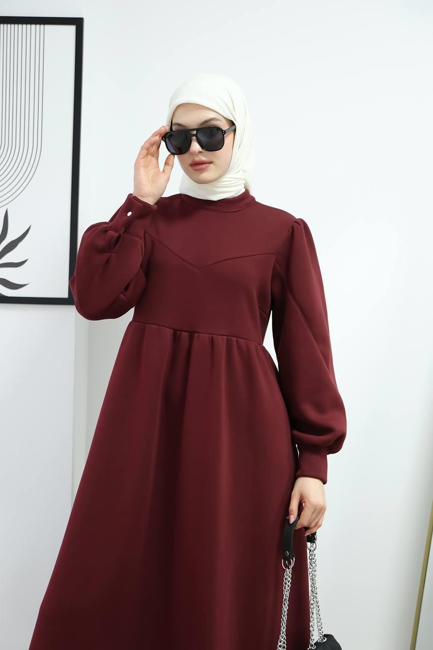 6018 Üç İplik Elbise - Bordo 