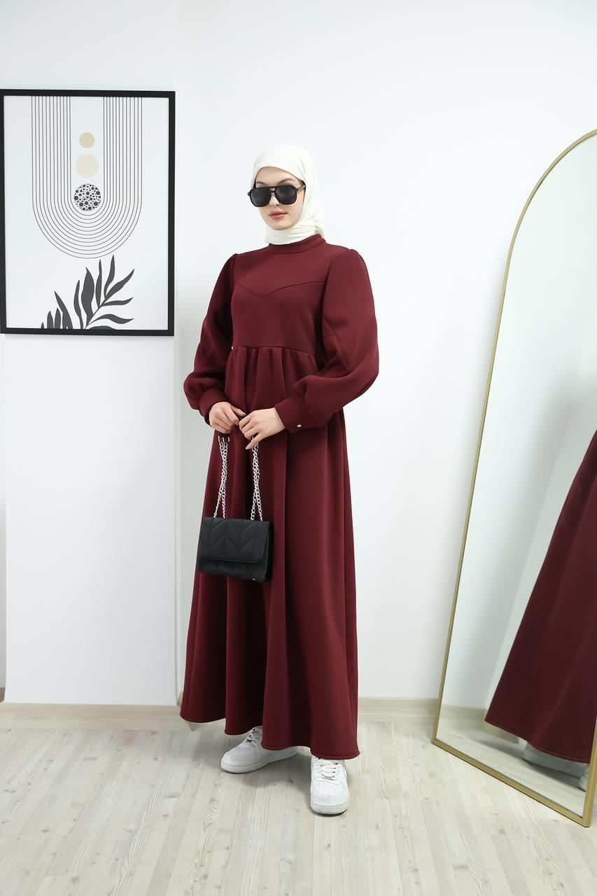 6018 Üç İplik Elbise - Bordo 