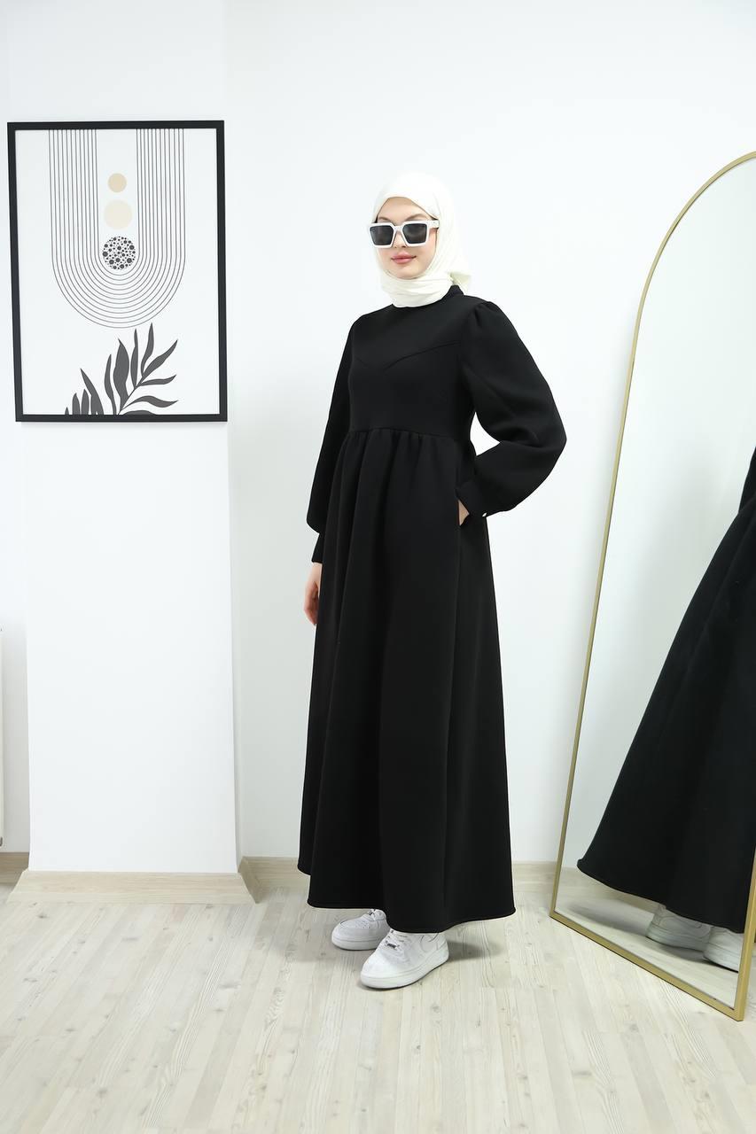 6018 Üç İplik Elbise - Siyah 