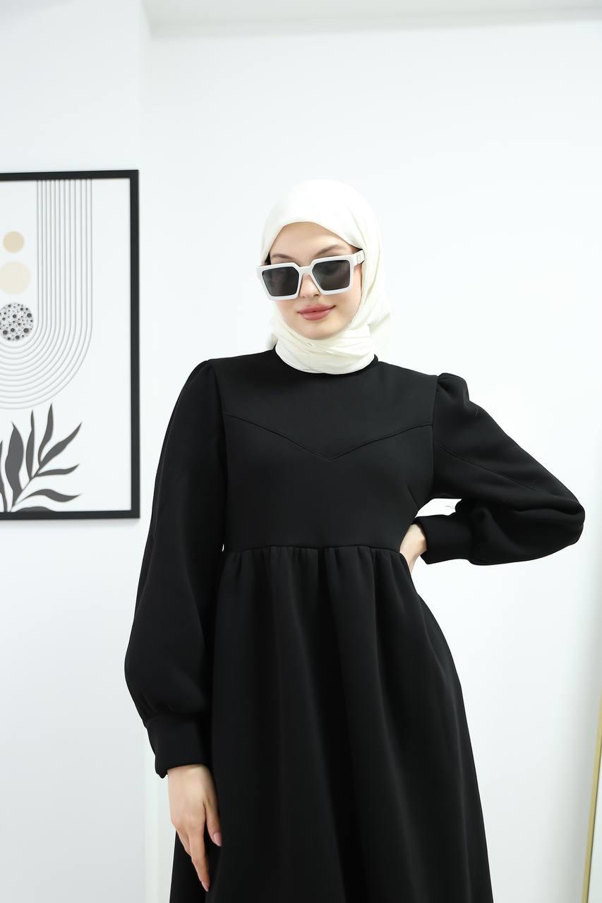 6018 Üç İplik Elbise - Siyah 